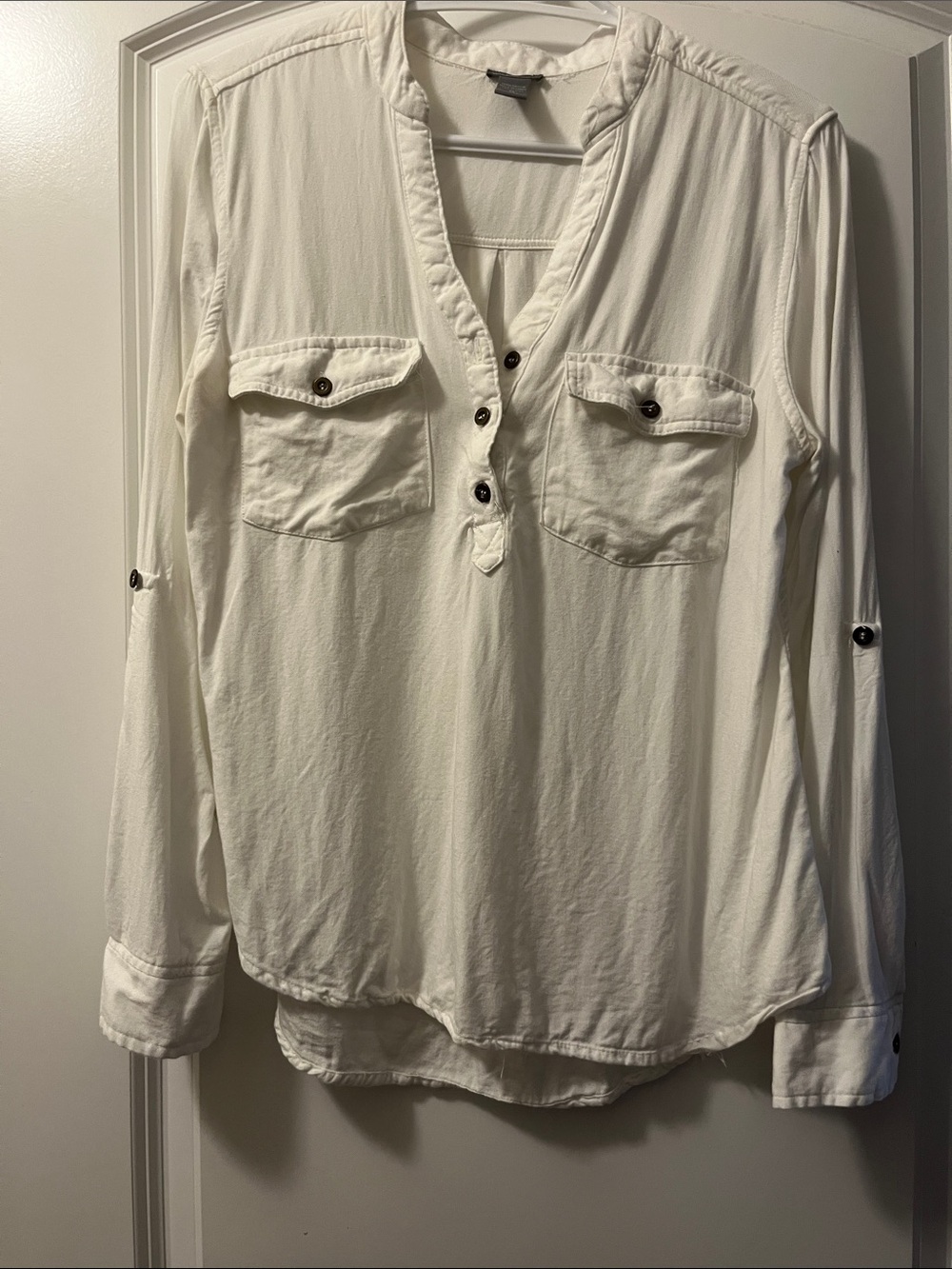 Charlotte Russe Ivory Button-Front Utility Blouse